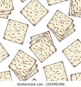 Matzo seamless pattern. Vector illustration. Hand drawn sketch, menu and package design. Jewish food.