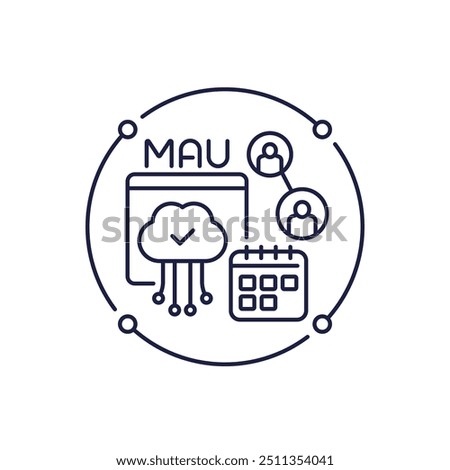 MAU line icon, Monthly Active Users metric