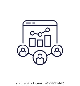 MAU, user metrics icon in line design
