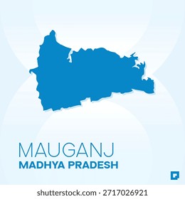 Mapa del distrito de Mauganj, Madhya Pradesh, India - Esquema de Vector editable.