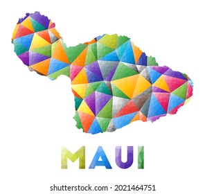 Maui - forme d'île low-poly colorée. Triangles géométriques multicolores. Design moderne et tendance. Illustration vectorielle.