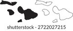 Maui county map set with black silhouette and outline version isolated on white background element