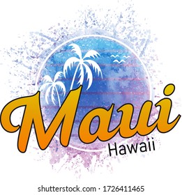 Maui Hawaii surf logo watercolor splash banner and sunset