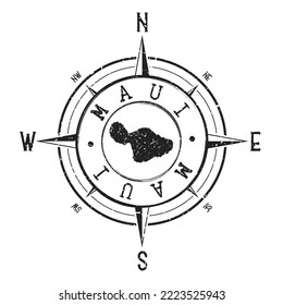 Maui, Hawaii, USA Stamp Map Compass Adventure. Illustration Travel Country Symbol. Siegel Expedition Wind Rose Symbol.