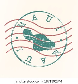 Maui, Hawaii, USA Stamp Postal. Map Silhouette Seal. Passport Round Design. Vector Icon. Design Retro Travel.