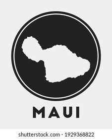 Maui icon. Round logo with island map and title. Stylish Maui badge with map. Vector illustration.