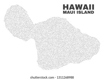 Maui Island map designed with little points. Vector abstraction in black color is isolated on a white background. Scattered little points are organized into Maui Island map.
