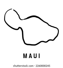 Maui island map of Hawaii. Simple outline. Vector hand drawn simplified style map.