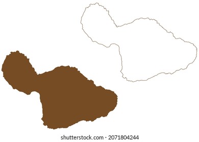 Isla Maui (Estados Unidos de América, Norteamérica, Estados Unidos, Islas Hawaii, Hawaii) mapa de ilustración vectorial, dibujo de garabatos Hawai‘i o mapa de la Isla del Valle