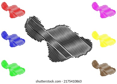 Maui island (United States of America, North America, US, USA, Hawaiian Islands, Hawaii) map vector illustration, scribble sketch Hawai‘i or The Valley Isle map