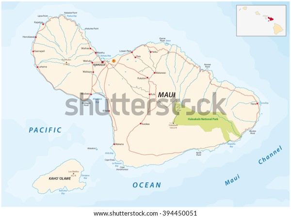 Maui Kahoolawe Road Map Stock Vector (Royalty Free) 394450051