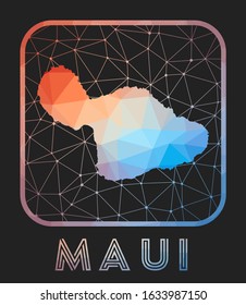 Maui map design. Vector low poly map of the island. Maui icon in geometric style. The island shape with polygonal gradient and mesh on dark background.