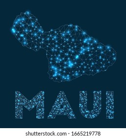 Maui network map. Abstract geometric map of the island. Internet connections and telecommunication design. Classy vector illustration.