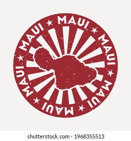 Maui stamp. Travel red rubber stamp with the map of island, vector illustration. Can be used as insignia, logotype, label, sticker or badge of the Maui.