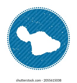 L'autocollant de voyage rétro rayé Maui. Badge avec carte de l'île, illustration vectorielle. Peut être utilisé comme insigne, logotype, étiquette, autocollant ou badge du Maui.
