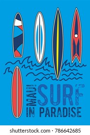 maui surf in paradise,t-shirt print poster vector illustration