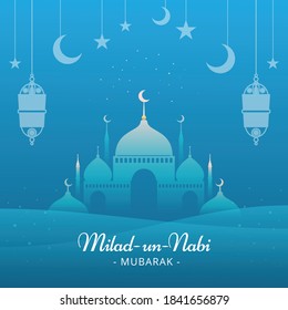 Maulid Islam Arabic Al-Nabi al-Sharif "greeting card for the birth of the Prophet Muhammad SAW". Vector Illustration