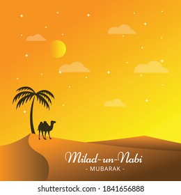 Maulid Islam Arabic Al-Nabi al-Sharif "greeting card for the birth of the Prophet Muhammad SAW". Vector Illustration