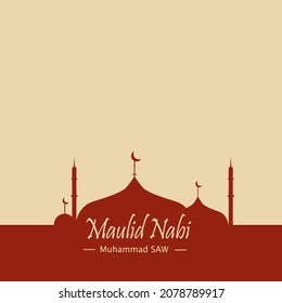 
Maulid Prophet Muhammad in Arabic is called: El Maulid ennabawi. Background with mosque silhouette.