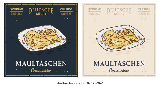 Maultaschen traditional German Dumplings vintage retro illustration