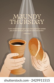 Maundy Thursday, Good or Holy Thursday with bread and wine vector illustration