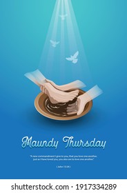 Maundy Thursday, Good or Holy Thursday color vector illustration with washing of the feet