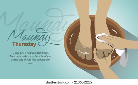 Maundy Thursday, Good or Holy Thursday color vector illustration with washing of the feet