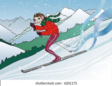 mauntain ski. This image is a vector illustration and can be scaled to any size without loss of resolution. This image will download as a .eps file.