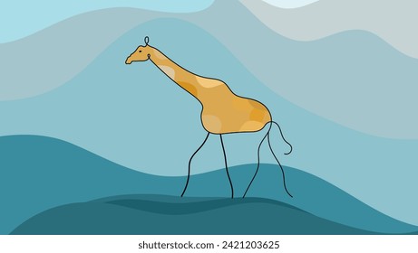 mauntin landscape with giraffe, flat color illustration
