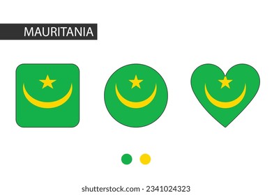 Mauritania 3 shapes (square, circle, heart) with city flag. Isolated on white background.