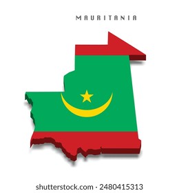 Mapa de la bandera 3d de Mauritania sobre fondo blanco