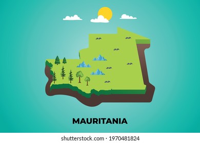 Mauritania 3d isometric map with topographic details mountains, trees and soil vector illustration design