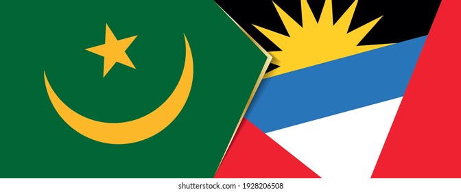 Die Flaggen Mauretanien und Antigua und Barbuda, zwei Vektorfahnen, Symbol für Beziehung oder Konfrontation.