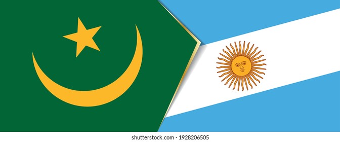 Mauritania and Argentina flags, two vector flags symbol of relationship or confrontation.