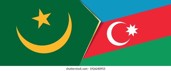 Mauritania and Azerbaijan flags, two vector flags symbol of relationship or confrontation.