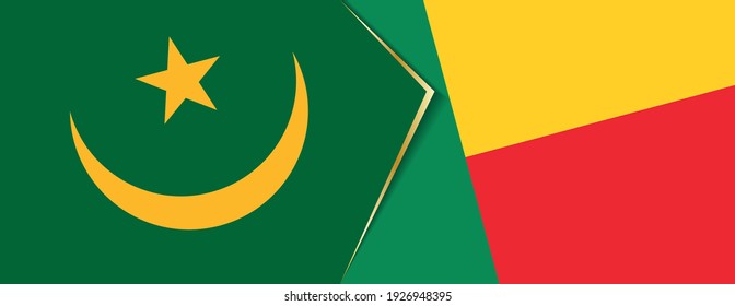 Mauritania and Benin flags, two vector flags symbol of relationship or confrontation.