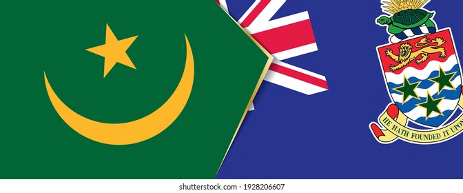 Mauritania and Cayman Islands flags, two vector flags symbol of relationship or confrontation.