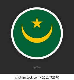 Mauritania circle flag with white border on dark grey background. Mauritania button flag isolated on barely dark background.
