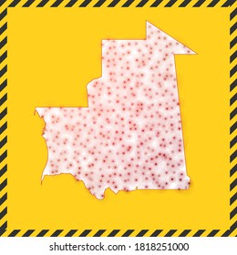 Mauritania closed - virus danger sign. Lock down country icon. Black striped border around map with virus spread concept. Vector illustration.