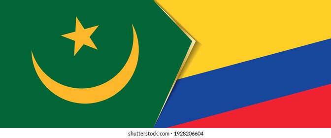 Banderas de Mauritania y Colombia, dos banderas vectoriales símbolo de relación o enfrentamiento.