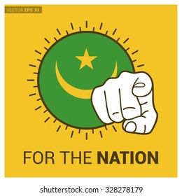 Mauritania country flag in Circle and pointing finger at viewer typography Ready for the Nation. Vector Illustration
