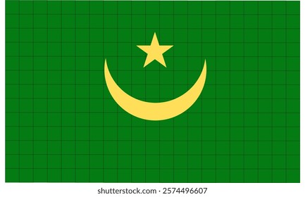 Mauritania country flag. flag with Moon and Stars. the flag is Green. Flag background in checkered style