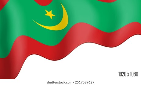 19 de dezembro de 2013 "Mauritania country flag real independent day background" . Banner da Commonwealth da Mauritânia em movimento acenando, flutuando ao vento. Festivo patriótico modelo de formato HD para o dia da independência