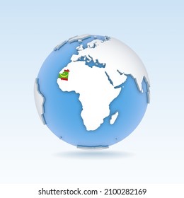 Mauritania - country map and flag located on globe, world map. 3D Vector illustration