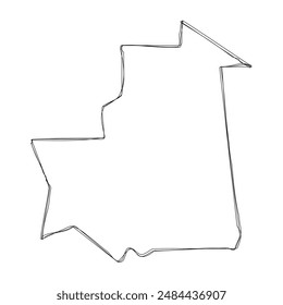 Mauritania country simplified map.Thin triple pencil sketch outline isolated on white background. Simple vector icon