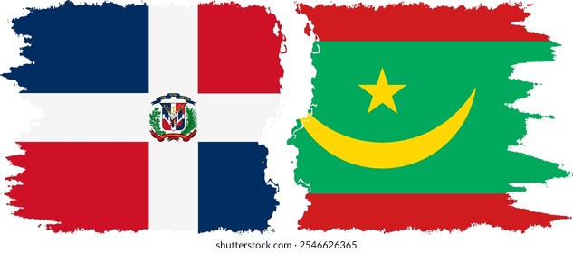 Mauritania and Dominican Republic grunge flags connection, vector