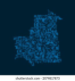 Mauritania dotted glowing map. Shape of the country with blue bright bulbs. Vector illustration.