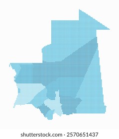 Mauritania dotted map. Digital style map of the country on white background. Mauritania shape with square dots. Colored dots style. Small size squares. Abstract vector illustration.