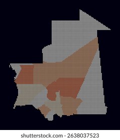 Mauritania dotted map. Digital style map of the country on a dark background. Mauritania shape with circle dots. Colored dots style. Small-sized circles. Amazing vector illustration.