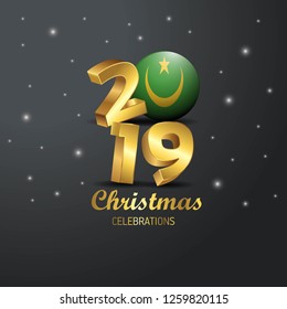 Mauritania Flag 2019 Merry Christmas Typography. New Year Abstract Celebration background